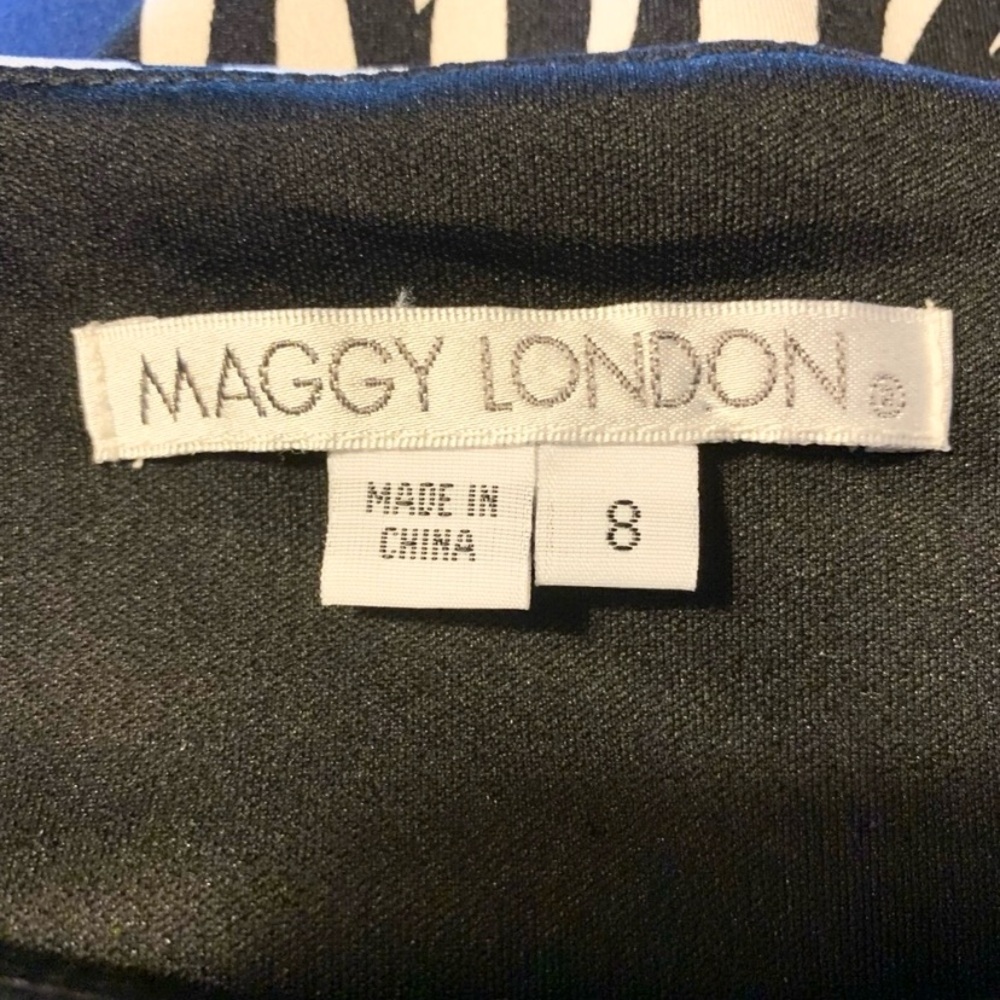 Maggy London Color Block/Print Sheath Dress Black White Royal Blue Size 10 - Picture 8 of 9